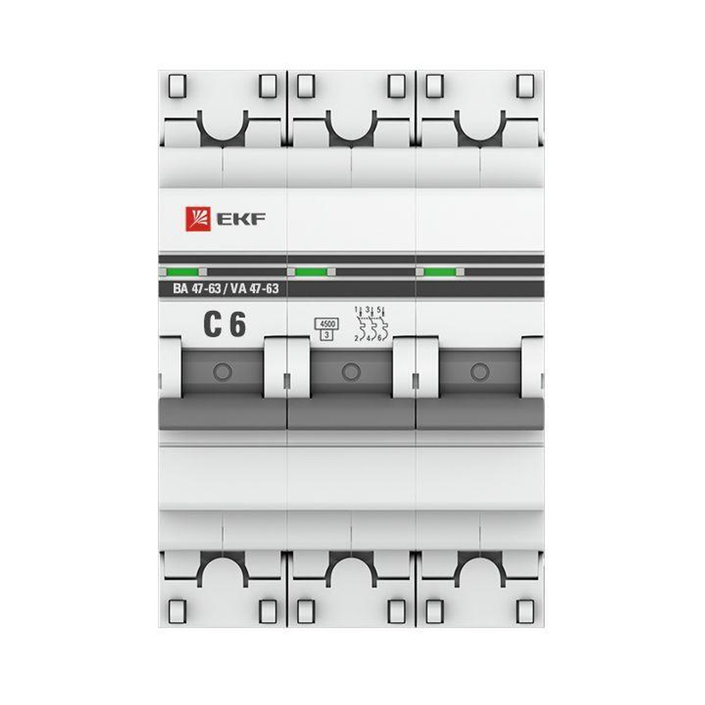 Выключатель автоматический модульный 3п C 6А 4.5кА ВА 47-63 PROxima EKF mcb4763-3-06C-pro