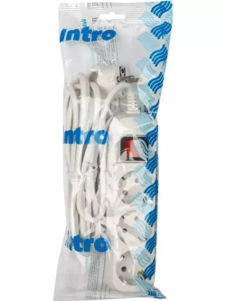 Удлинитель сетевой бытовой Intro UES350-W с заземлением и выключателем 3 розетки 5 м, 10А, ПВС 3х0,75мм2