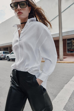 ZARA РУБАШКА OVERSIZE В ПОЛОСКУ, БЕЛЫЙ/ЧЕРНЫЙ