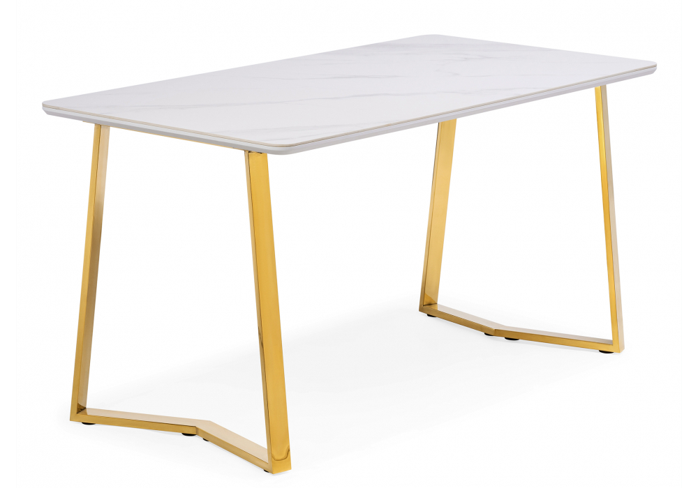 Керамический стол Woodville Селена 1 180х90х77 белый мрамор, золото