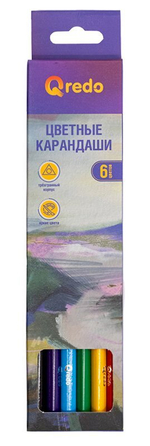 Карандаши цветные Qredo Mountain River, 6 цветов, деревянные, трехгранные