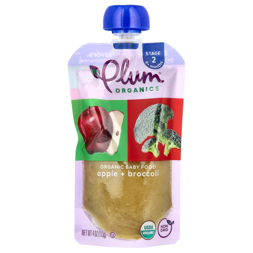 Plum Organics, органическое детское питание, этап 2, яблоко и брокколи, 113 г (4 унции)