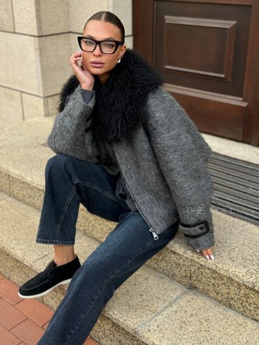 Графитовая куртка из шерсти со съемным мехом