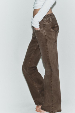 ZARA ДЖИНСЫ TRF BOOTCUT С НИЗКОЙ ПОСАДКОЙ, КОРИЧНЕВЫЙ