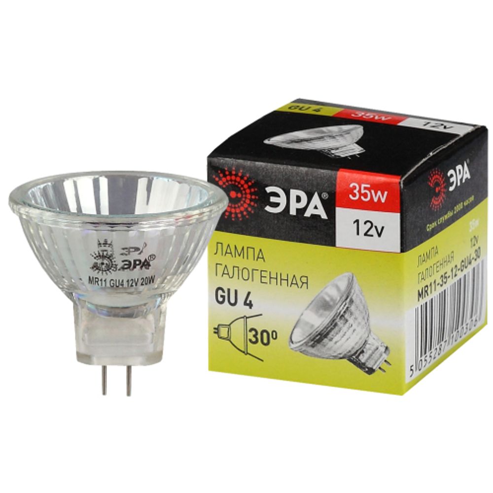 Лампа галогенная ЭРА GU4-MR11-35W-12V-30CL GU4 35Вт софит теплый белый свет | Лампочки