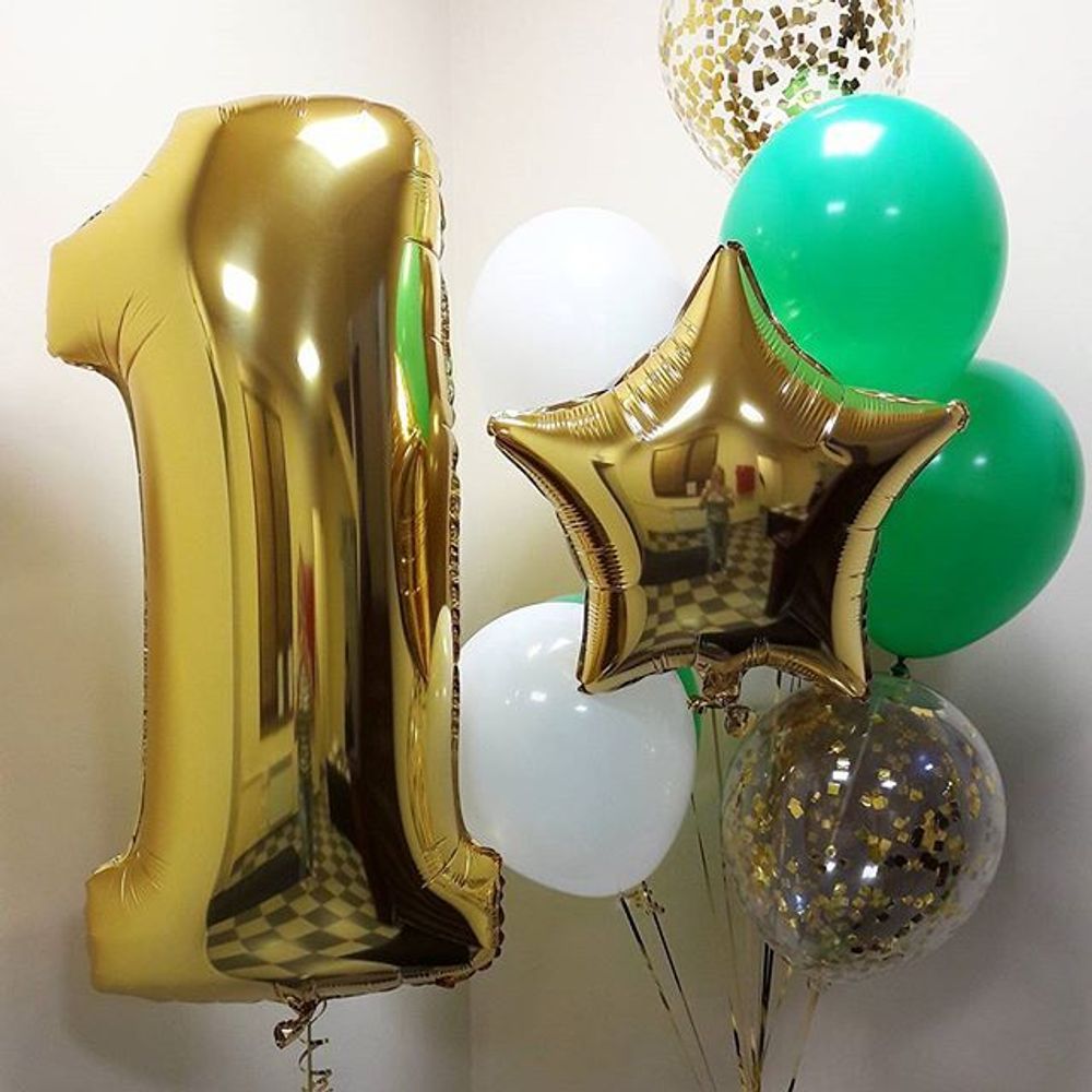 Шар (40"/102 см) Цифра, 1, Золото, в упаковке