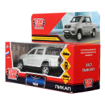 Модель ин. мет. "УАЗ Пикап" 12см, двери, багаж, серебристый, коробка PICKUP-12-SR (Технопарк)
