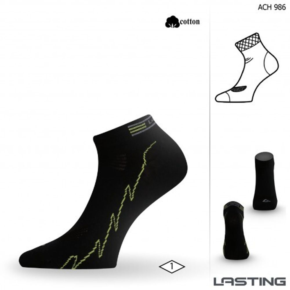 Носки Lasting ACH 986 cotton+polyamide, черный с желтой полоской, размер M , ACH986M
