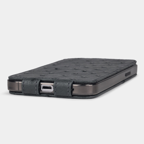 Чехол для iPhone 13 Pro из кожи страуса, серого цвета