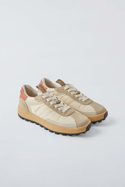 ZARA КРОССОВКИ С КОНТРАСТНЫМИ ВСТАВКАМИ, БЕЖЕВЫЙ