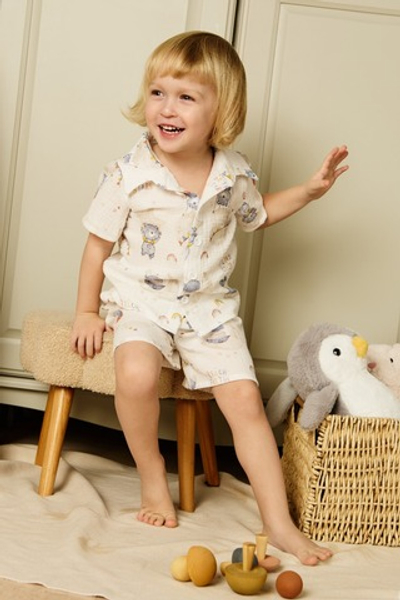 Комплект рубашка и шорты из муслина (мишки на экрю)