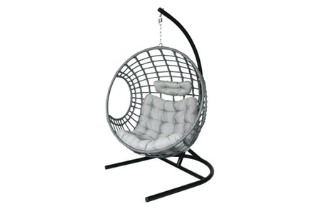 Кресло подвесное Garden Story Лондон (стойка+основание.черн.,корзн.серая.,подуш.серая, 3 уп. (Т))