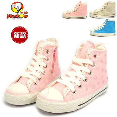 Кеды детские в горох с каймой из кружева