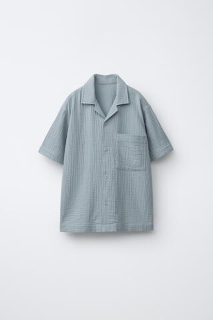 ZARA РУБАШКА ИЗ РЕЛЬЕФНОЙ ТКАНИ, СЕРО-СИНИЙ