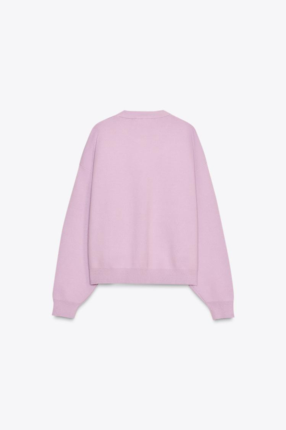 ZARA ТРИКОТАЖНАЯ ТОЛСТОВКА В РУБЧИК, СИРЕНЕВЫЙ