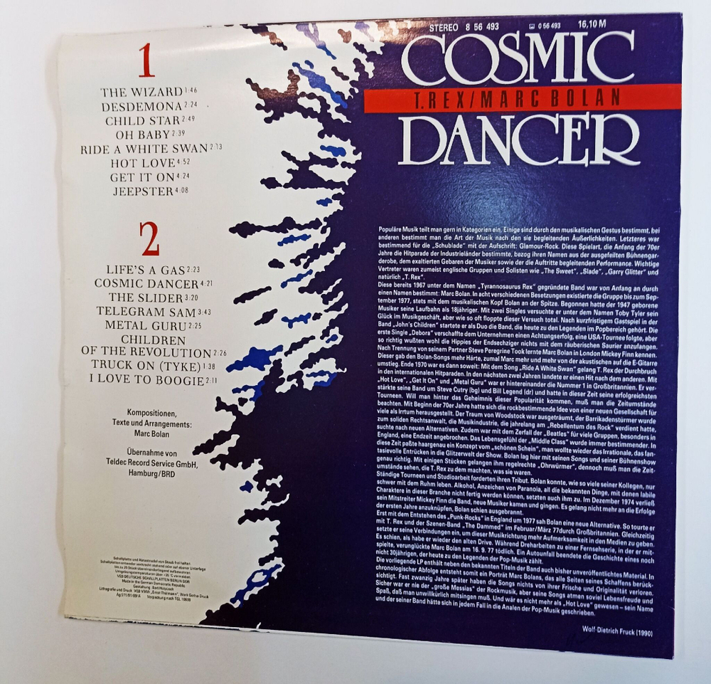 Винтажная виниловая пластинка LP T. Rex Marc Bolan Cosmic Dancer (GDR 1990)
