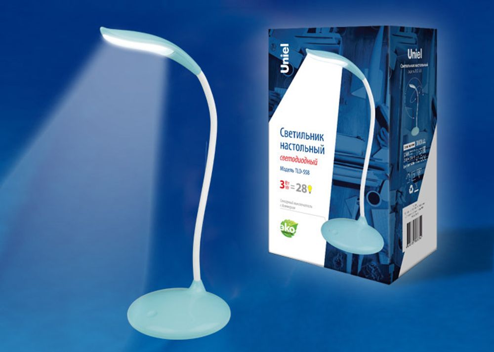 TLD-558 Blue/LED/280Lm/5000K/Dimmer Светильник настольный, 3W. Сенсорный выключатель. Голубой. ТМ Uniel