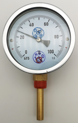 Термометр биметаллический  БТ-52.111 (0+100) 64мм, G1/2, 1.5, радиальный, показывающий
