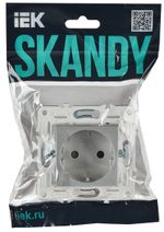 SKANDY Розетка с заземлением с защитными шторками 16А безвинтовое крепление SK-R06S серебряный IEK