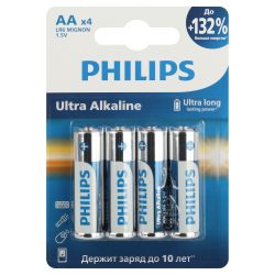 Батарейки Philips LR6E4B/51 АА алкалиновые 1,5v 4 шт. LR6-4BL Ultra (4/48/144/18432) | Батарейки Щелочные (Алкалиновые)
