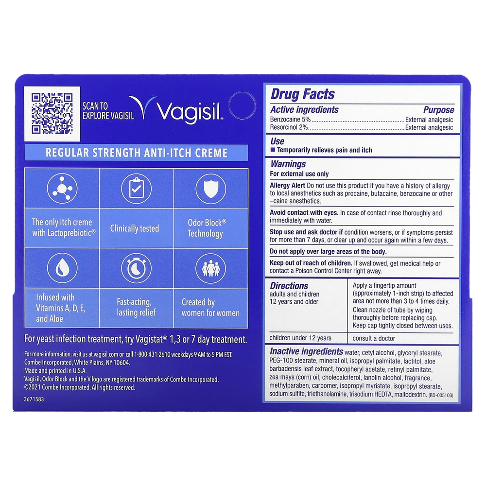 Vagisil, крем против зуда, обычной силы действия, 28 г (1 унция)