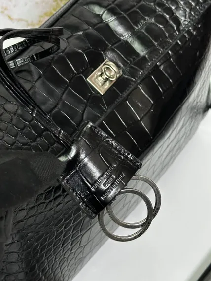 BALENCIAGA RODEO HANDBAG с крокодиловым тиснением, черная