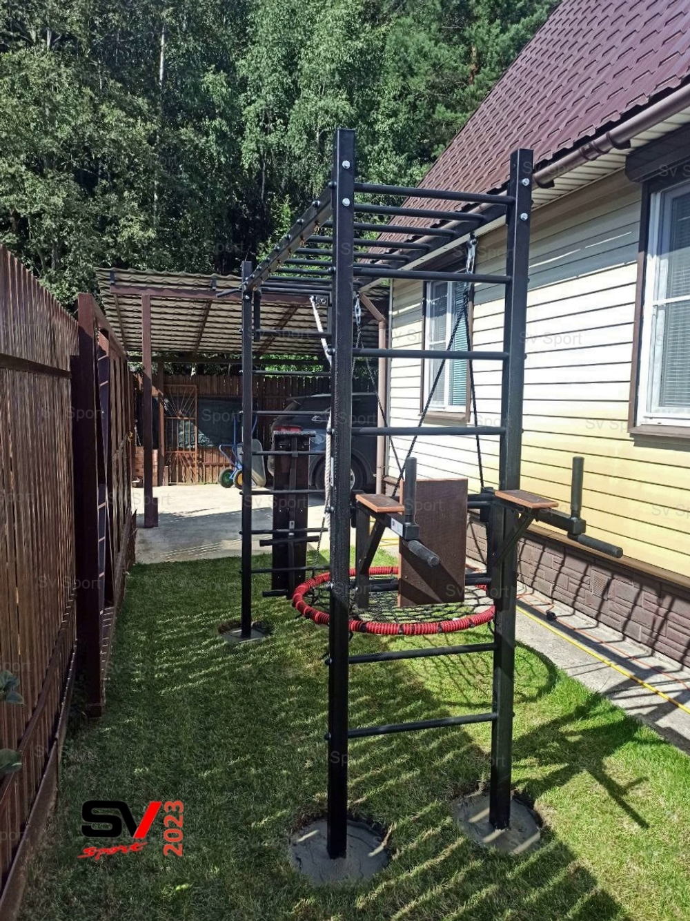 Монтаж уличной шведской стенки Sv Sport Рукоход (4 вертикальных столба)