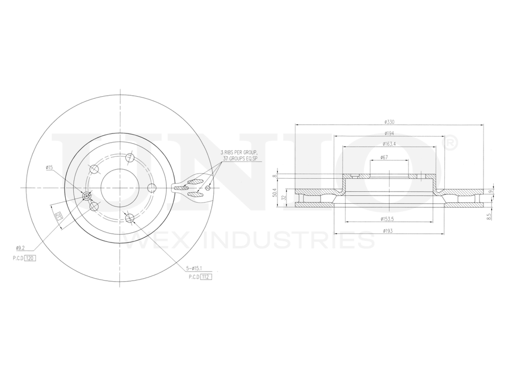 Диск тормозной передний UNIO BRD-20527