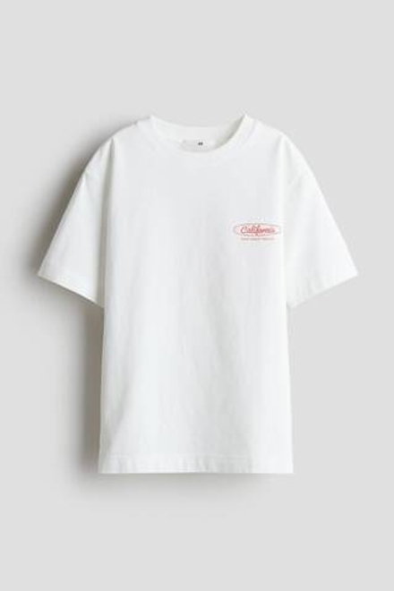 H&M Футболка из хлопка с принтом, белый