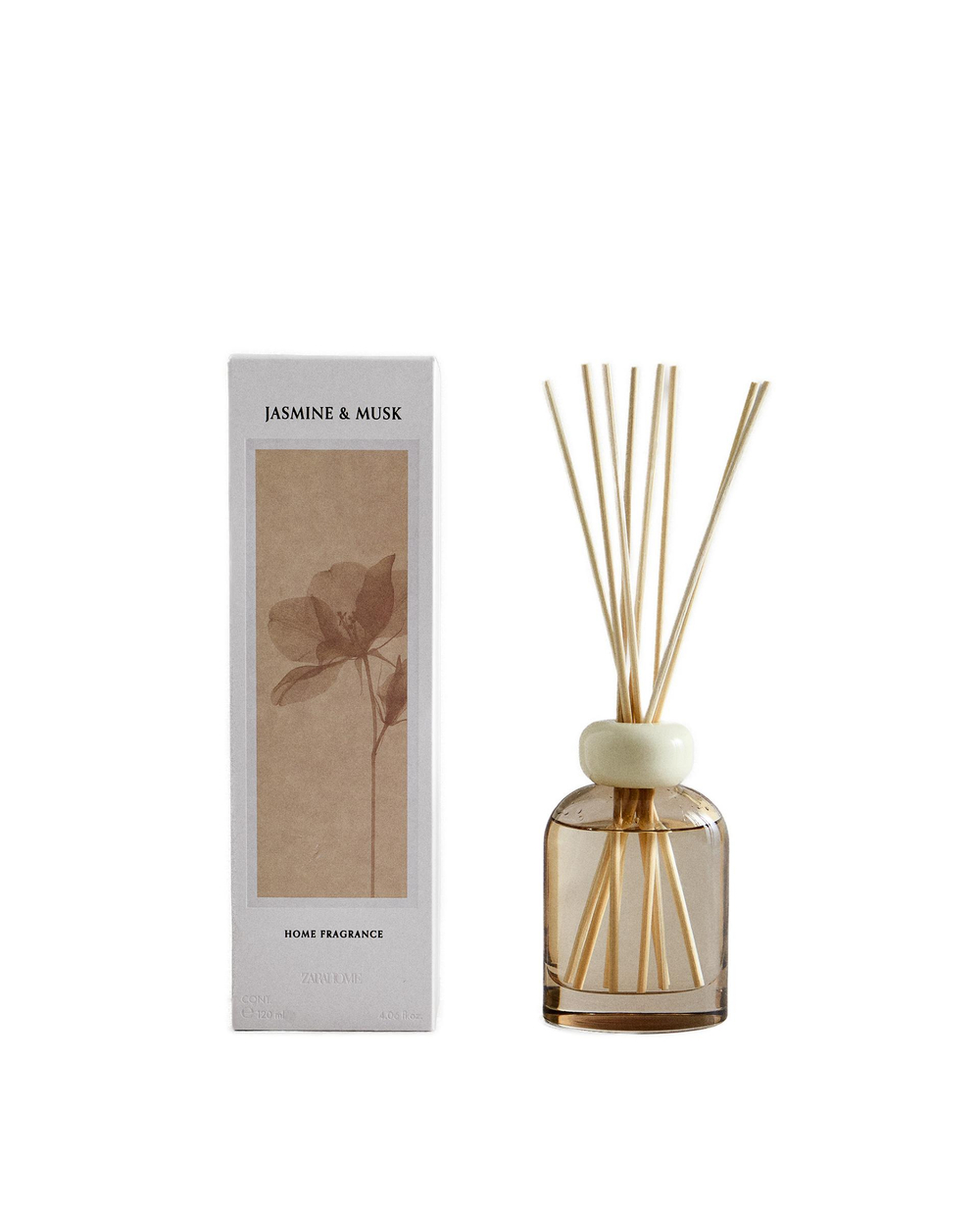 Zara Home Аромадиффузор Jasmine & Musk 120 мл, тростниковые палочки микадо, аромат цветочный древесный, Розовый
