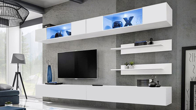 Гостиная 3 Белый Фасадный 0101 320*40*180 см, Белый   Фиеста