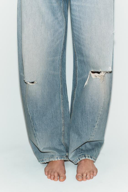 ZARA ДЖИНСЫ TRF BAGGY BALLOON СО СРЕДНЕЙ ПОСАДКОЙ, НЕБЕСНО-ГОЛУБОЙ