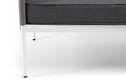 "Канны" диван 3-местный плетеный из роупа, каркас алюминий белый муар, роуп светло-серый круглый, ткань темно-серая 027