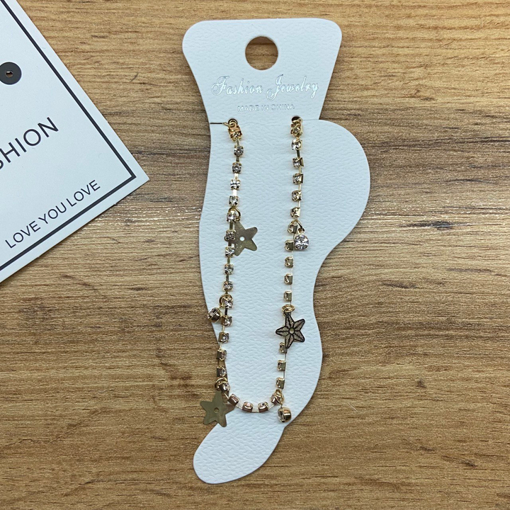 Браслет на ногу стразы подвески Морская звезда стразы металл золотистый