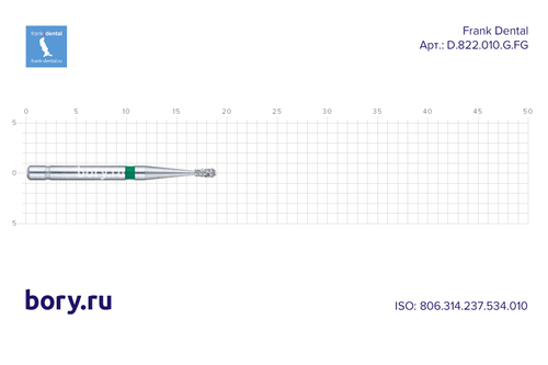 Бор алмазный зеленый  Frank Dental типа FG - D.822.010.G.FG