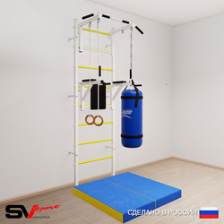 Шведская стенка Sv Sport 5717 (Турник стандарт/Брусья/Кольца/Цепь/Мешок 30кг/Мат 1м)