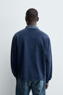 ZARA ТОЛСТОВКА-ПОЛО С КОНТРАСТНЫМ ВОРОТНИКОМ, СИНИЙ/ИНДИГО