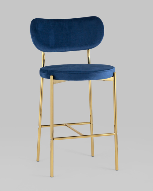 Стул полубарный Барбара велюр синий золотые ножки