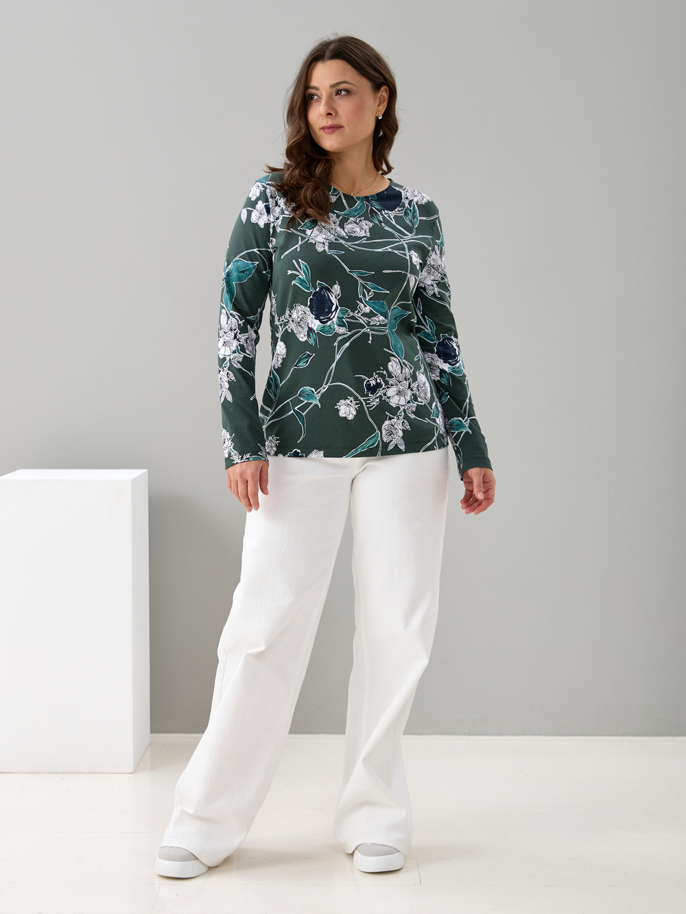 Лонгслив ЛНкл-081/зеленый-плетистаяроза