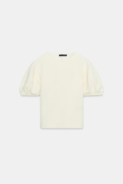 ZARA ТОП С ОБЪЕМНЫМИ РУКАВАМИ, ЭКРЮ