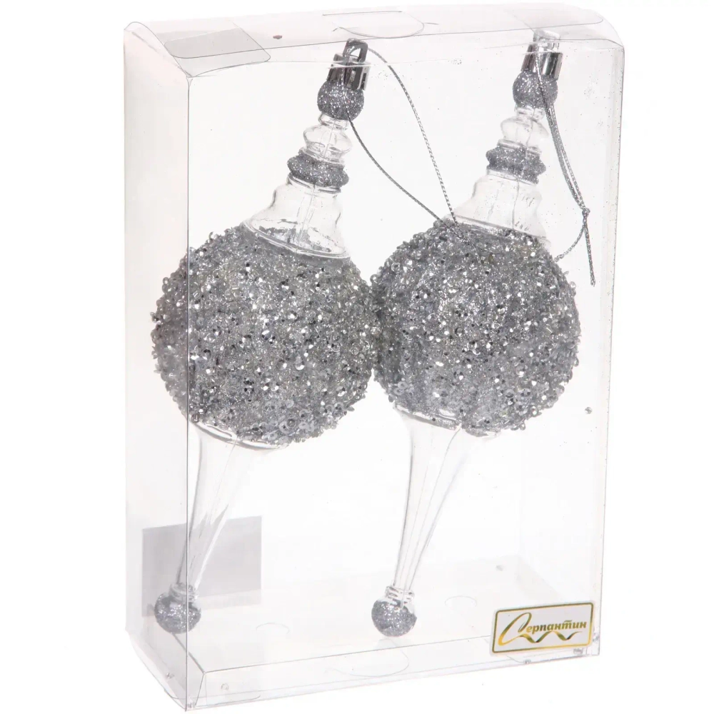 Елочные украшения «Мерцание ночи» 6.5*6.5*19.5 см (набор 2 шт), Серебро