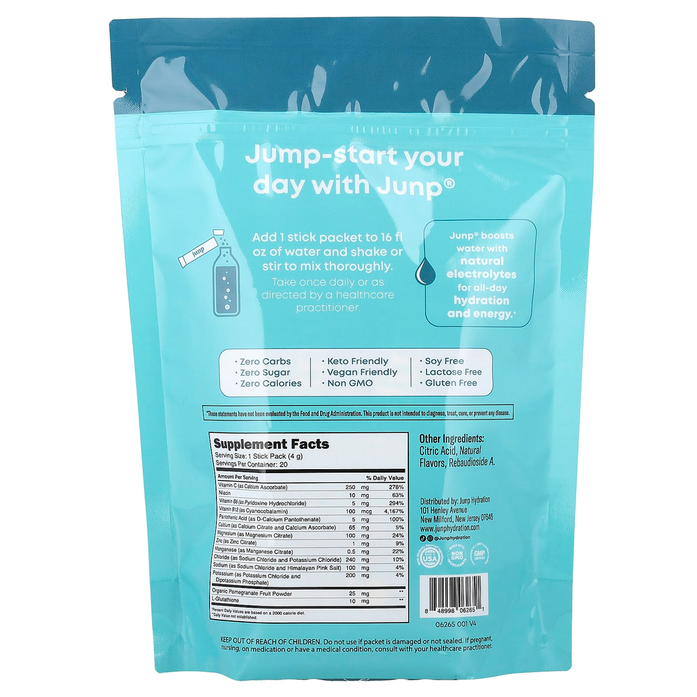 JUNP Hydration, электролитная порошковая смесь, «Пина колада», 20 пакетиков по 4 г (0,14 унции)