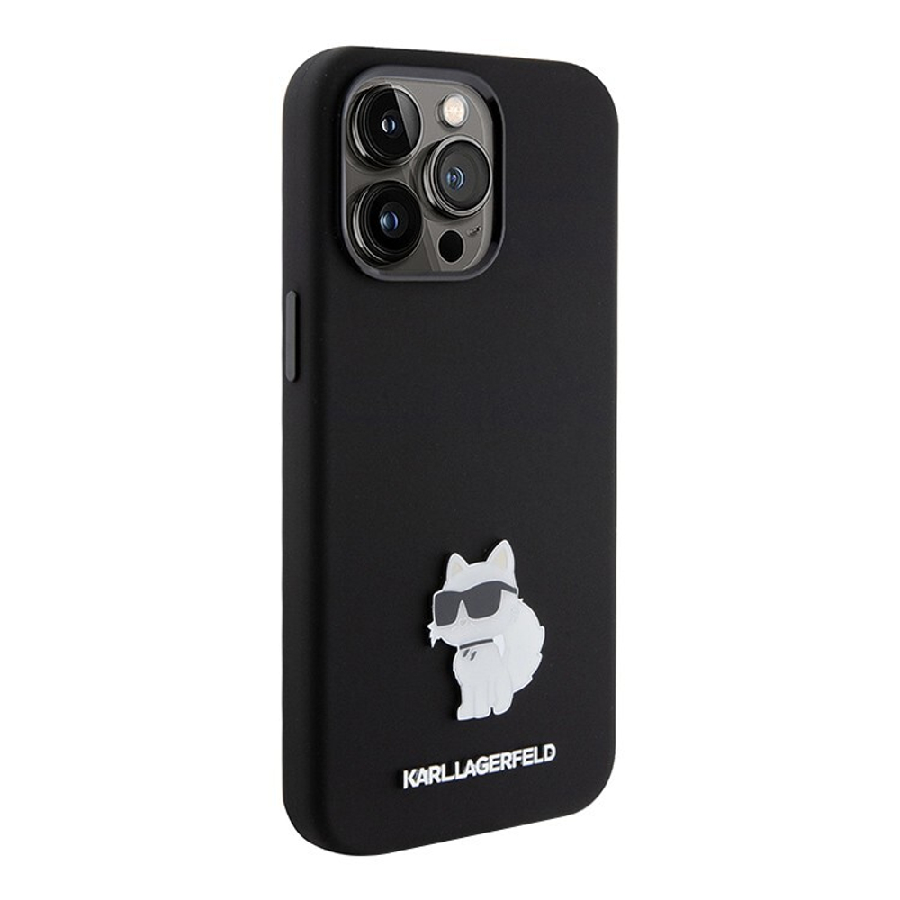 Чехол Karl Lagerfeld Liquid Silicone NFT Choupette Metal Pin для iPhone 15 Pro Hard Black (Чёрный)