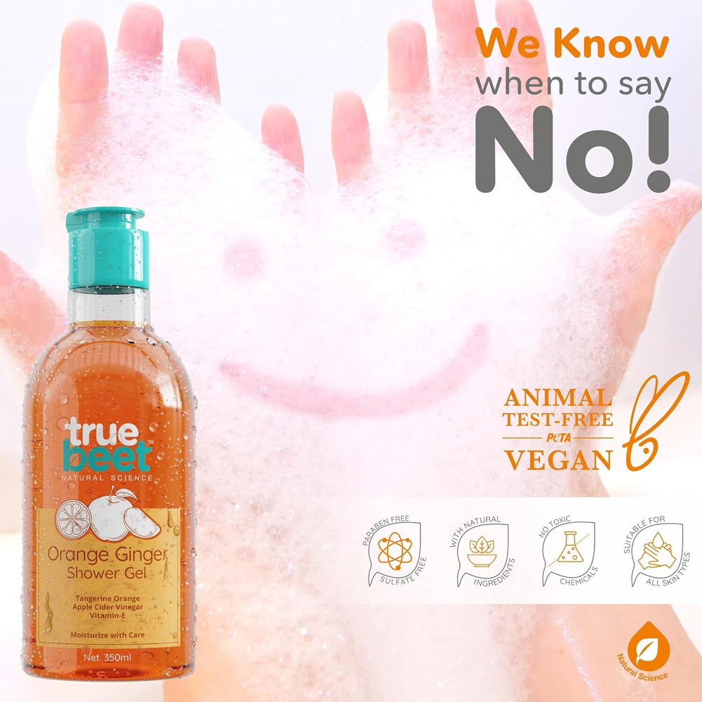 Гель для душа Truebeet Orange Ginger Body Wash для увлажнения кожи с яблочным уксусом и витамином Е для мужчин и женщин (350 мл)