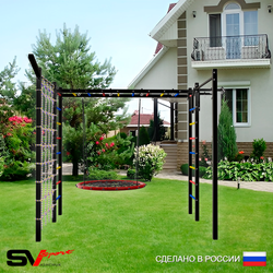 Уличная шведская стенка Sv Sport рукоход с комплектом турник прямой 2шт У5217 (Турник/Гнездо 80см/Кронш бокс/Сетка)