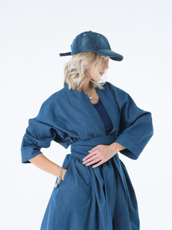 Кафтан /джинс / синий+ кушак