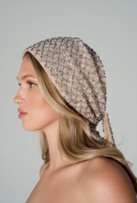 Платок на голову из страз, бежевый