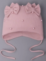 Шапка для девочки осенняя на завязках с бусинами