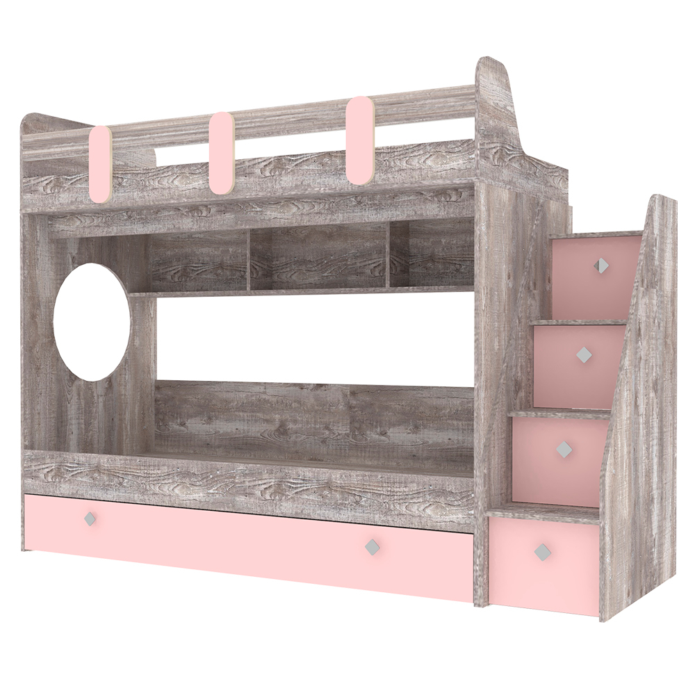 Кровать двухъярусная КарИВи Фортуна-3 Бетон Розовый