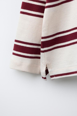 ZARA ЛОНГСЛИВ В ПОЛОСКУ С ВЫШИВКОЙ, БОРДОВЫЙ